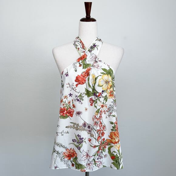J. Crew Collection Floral White Sleeveless Halter Top - Picture 1 of 9